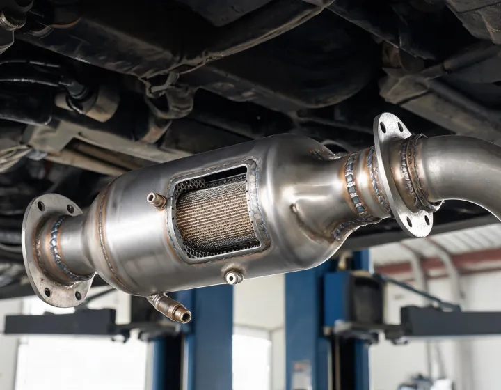 Bosal catalytic converter and muffler section on a lift bay