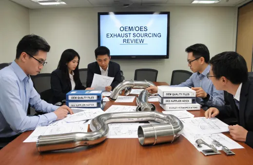 OEM and OES sourcing team reviewing exhaust system documentation